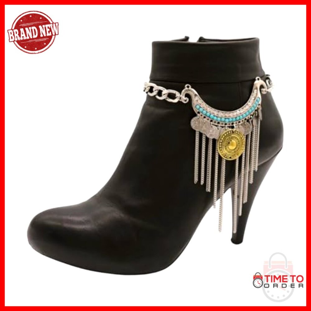Adjustable Boot Chain Anklets Pair Silver Western… - image 3